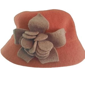 Vintage Floral Wool Dress Cloche Fall Winter Hat Handmade Detail